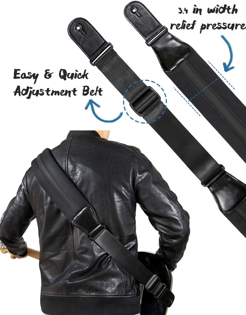Wepop Guitar Strap Elastic Soft Comfortable Neoprene Leather 3.4in Bass Acoustic Electric Guitar (391) - Image 3
